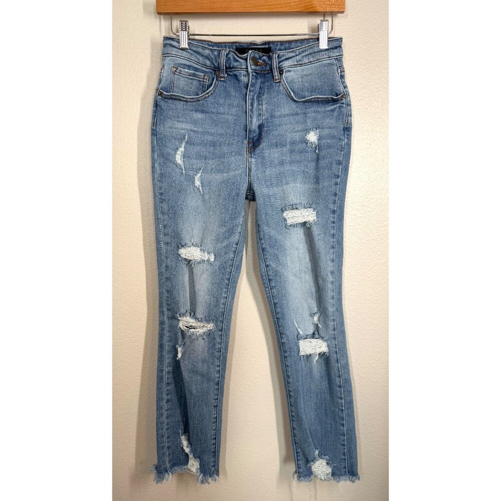 Risen‎ Los Angeles Womens Distressed Crop Jeans Size 27/5 Light Wash Frayed Hem